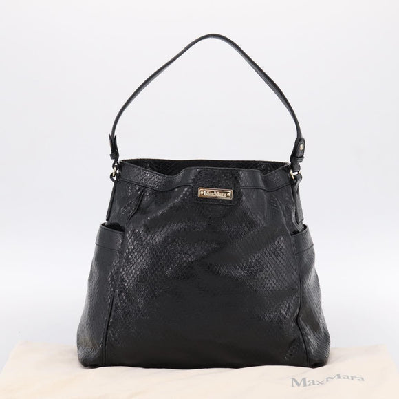 Max Mara Shoulder Bag Leather Black Gold Tone Auth yk20883A