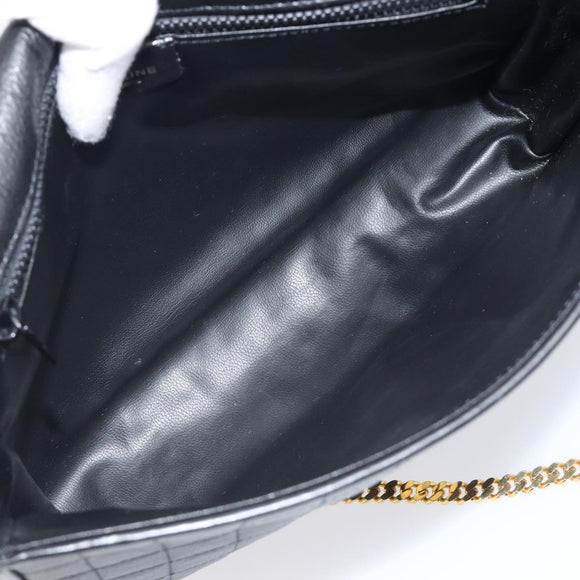 CELINE Chain Shoulder Bag Leather Black Gold Auth yk20890V