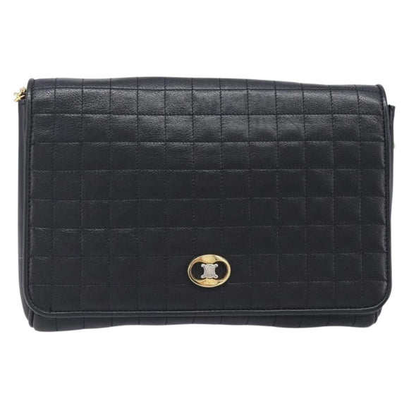 CELINE Chain Shoulder Bag Leather Black Gold Auth yk20890V