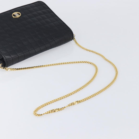 CELINE Chain Shoulder Bag Leather Black Gold Auth yk20890V