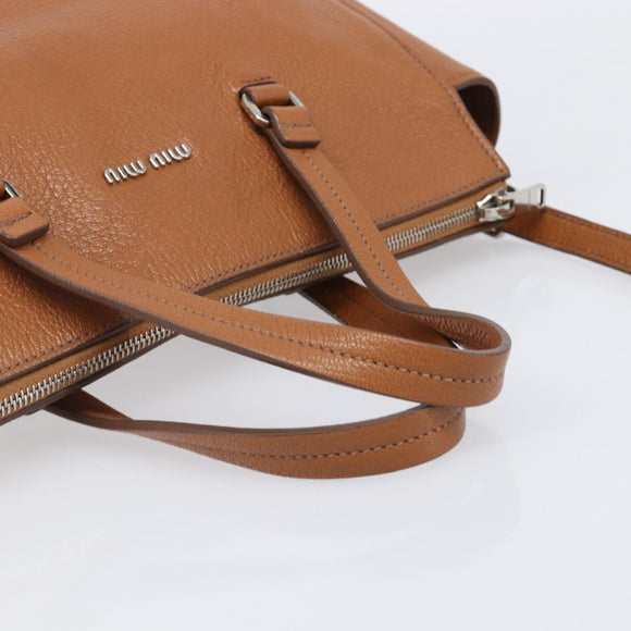 Miu Miu Hand Bag Leather 2way Brown Silver Auth yk20891M