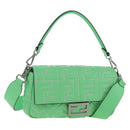 FENDI Zucca Canvas Mamma Baguette Bag Leather 2way Green Silver Auth yk20894SAM-1
