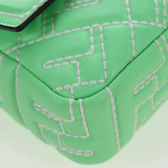 FENDI Zucca Canvas Mamma Baguette Bag Leather 2way Green Silver Auth yk20894SAM