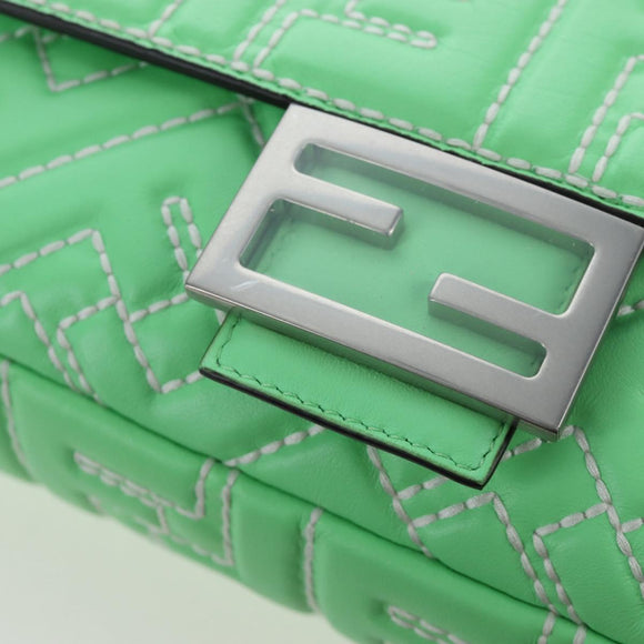 FENDI Zucca Canvas Mamma Baguette Bag Leather 2way Green Silver Auth yk20894SAM