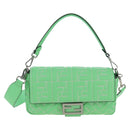 FENDI Zucca Canvas Mamma Baguette Bag Leather 2way Green Silver Auth yk20894SAM-13