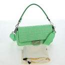 FENDI Zucca Canvas Mamma Baguette Bag Leather 2way Green Silver Auth yk20894SAM-12