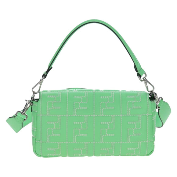 FENDI Zucca Canvas Mamma Baguette Bag Leather 2way Green Silver Auth yk20894SAM