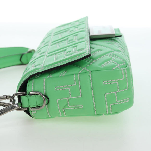 FENDI Zucca Canvas Mamma Baguette Bag Leather 2way Green Silver Auth yk20894SAM