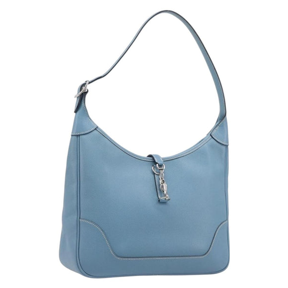 HERMES Epsom Trim 31 Shoulder Bag Leather Blue Silver Auth yk20897M