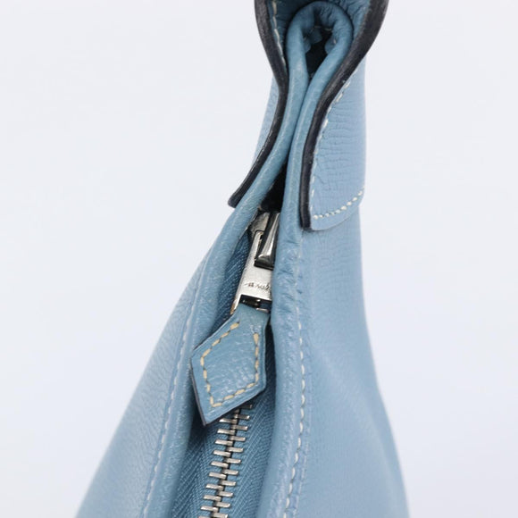 HERMES Epsom Trim 31 Shoulder Bag Leather Blue Silver Auth yk20897M