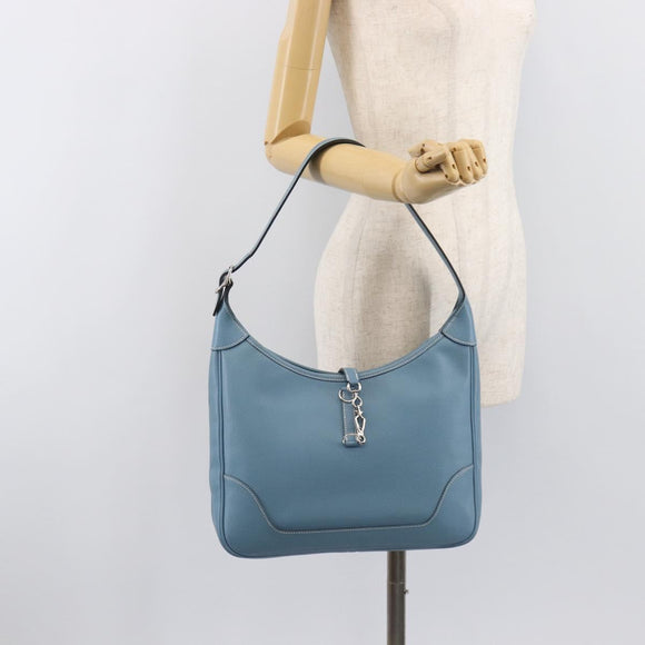 HERMES Epsom Trim 31 Shoulder Bag Leather Blue Silver Auth yk20897M