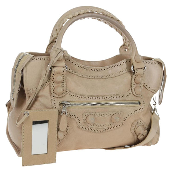 BALENCIAGA The Giant City Bag Leather 2way Beige Silver 204529 Auth yk20902V
