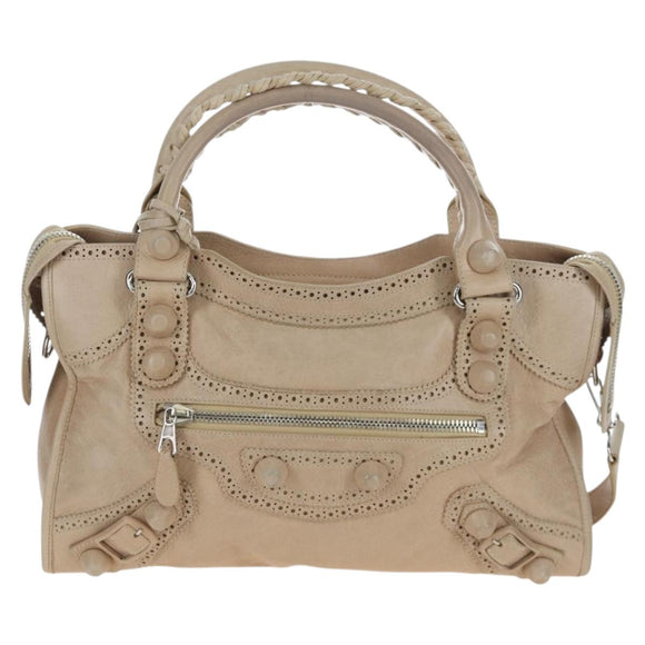 BALENCIAGA The Giant City Bag Leather 2way Beige Silver 204529 Auth yk20902V