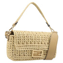 FENDI Mamma Baguette Shoulder Bag Raffia 2way Beige Gold Auth yk20905SAM-1