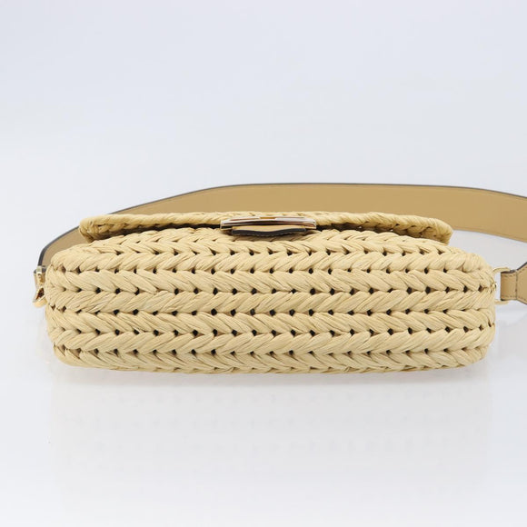 FENDI Mamma Baguette Shoulder Bag Raffia 2way Beige Gold Auth yk20905SAM