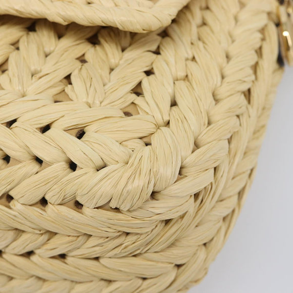 FENDI Mamma Baguette Shoulder Bag Raffia 2way Beige Gold Auth yk20905SAM