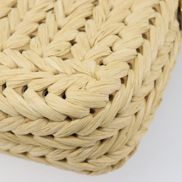 FENDI Mamma Baguette Shoulder Bag Raffia 2way Beige Gold Auth yk20905SAM