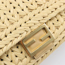 FENDI Mamma Baguette Shoulder Bag Raffia 2way Beige Gold Auth yk20905SAM-17