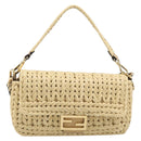 FENDI Mamma Baguette Shoulder Bag Raffia 2way Beige Gold Auth yk20905SAM-2