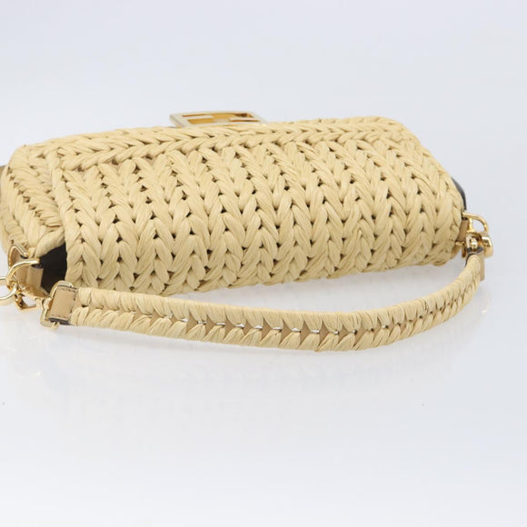 FENDI Mamma Baguette Shoulder Bag Raffia 2way Beige Gold Auth yk20905SAM