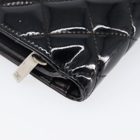 CHANEL Matelasse Wallet Patent Leather Black Silver CC Auth yk20916A