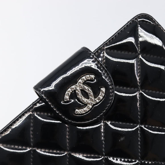 CHANEL Matelasse Wallet Patent Leather Black Silver CC Auth yk20916A