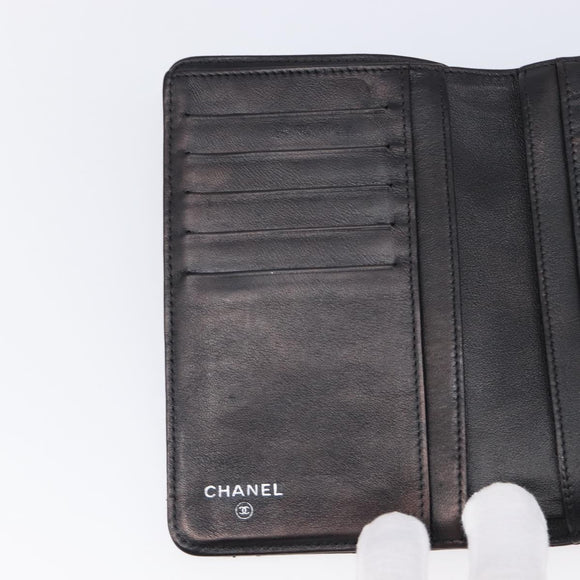 CHANEL Matelasse Wallet Patent Leather Black Silver CC Auth yk20916A