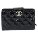CHANEL Matelasse Wallet Patent Leather Black Silver CC Auth yk20916A-13