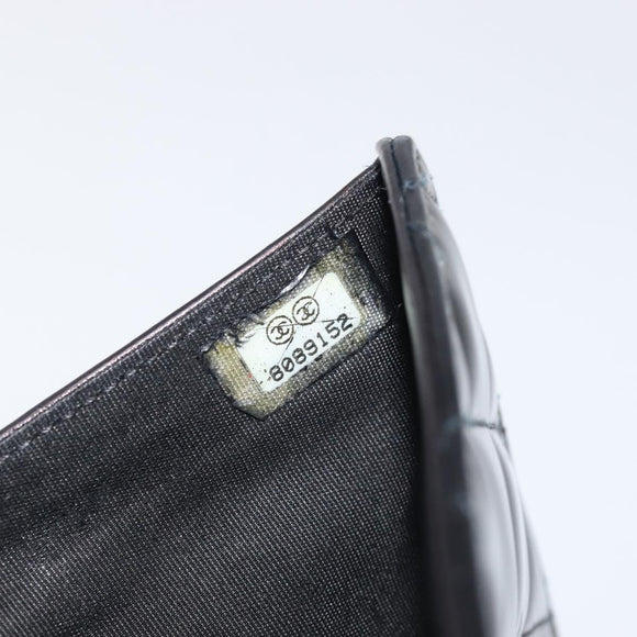 CHANEL Matelasse Wallet Patent Leather Black Silver CC Auth yk20916A