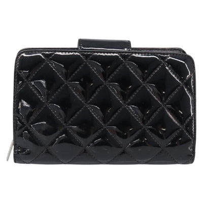 CHANEL Matelasse Wallet Patent Leather Black Silver CC Auth yk20916A - 0
