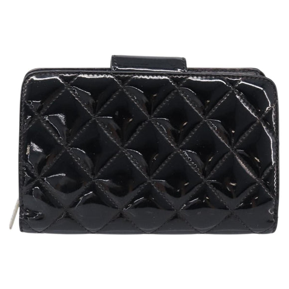 CHANEL Matelasse Wallet Patent Leather Black Silver CC Auth yk20916A