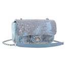CHANEL Mini Matelasse Chain Shoulder Bag Sequin Blue Silver CC Auth yk20926M-1