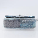 CHANEL Mini Matelasse Chain Shoulder Bag Sequin Blue Silver CC Auth yk20926M-11