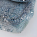 CHANEL Mini Matelasse Chain Shoulder Bag Sequin Blue Silver CC Auth yk20926M-12