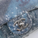 CHANEL Mini Matelasse Chain Shoulder Bag Sequin Blue Silver CC Auth yk20926M-16