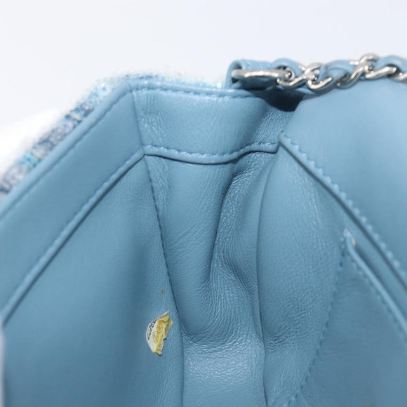 CHANEL Mini Matelasse Chain Shoulder Bag Sequin Blue Silver CC Auth yk20926M