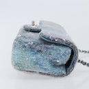 CHANEL Mini Matelasse Chain Shoulder Bag Sequin Blue Silver CC Auth yk20926M-4
