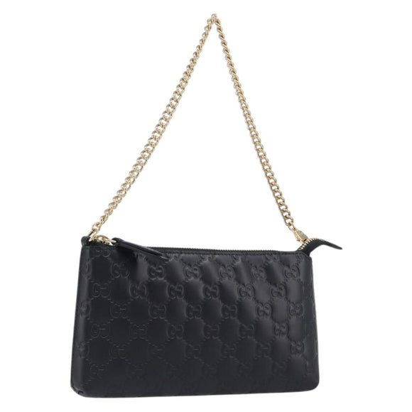 GUCCI GG Canvas Guccissima Pouch Leather Black Gold 428449 Auth yk20927M