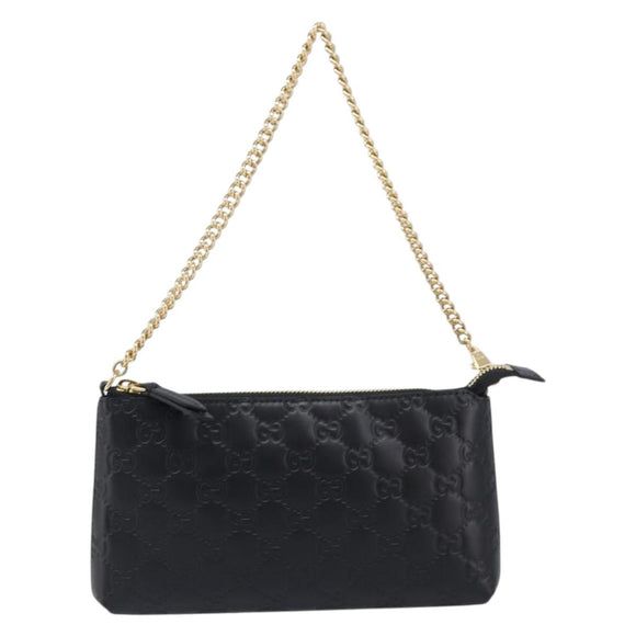 GUCCI GG Canvas Guccissima Pouch Leather Black Gold 428449 Auth yk20927M