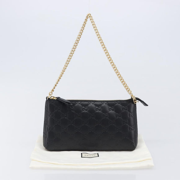 GUCCI GG Canvas Guccissima Pouch Leather Black Gold 428449 Auth yk20927M