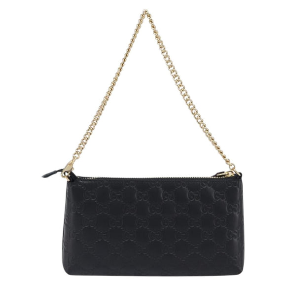 GUCCI GG Canvas Guccissima Pouch Leather Black Gold 428449 Auth yk20927M