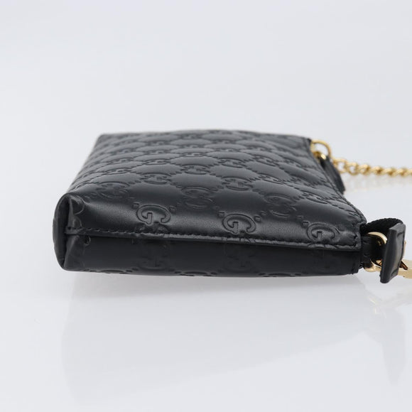 GUCCI GG Canvas Guccissima Pouch Leather Black Gold 428449 Auth yk20927M