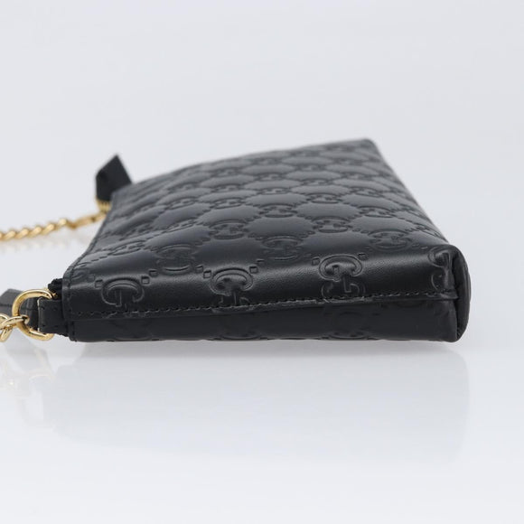 GUCCI GG Canvas Guccissima Pouch Leather Black Gold 428449 Auth yk20927M