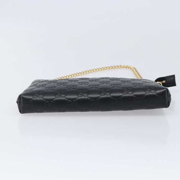 GUCCI GG Canvas Guccissima Pouch Leather Black Gold 428449 Auth yk20927M