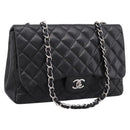 CHANEL Matelasse 30 Chain Shoulder Bag Lamb Skin Black Silver CC Auth yk20928V-1
