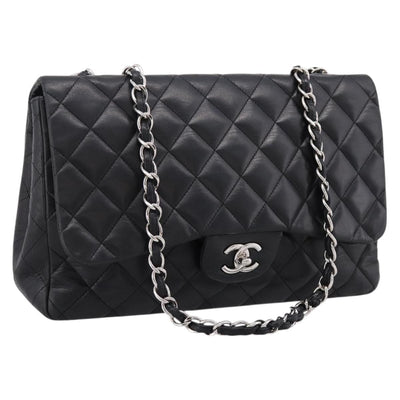 CHANEL Matelasse 30 Chain Shoulder Bag Lamb Skin Black Silver CC Auth yk20928V