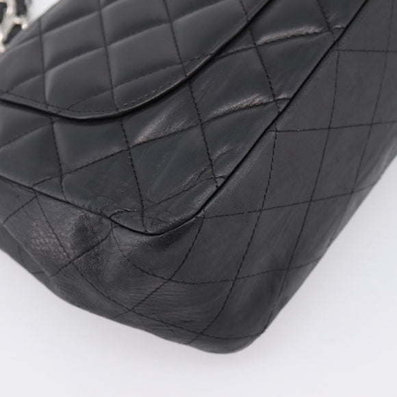 CHANEL Matelasse 30 Chain Shoulder Bag Lamb Skin Black Silver CC Auth yk20928V