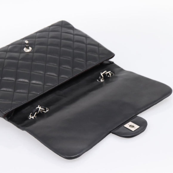 CHANEL Matelasse 30 Chain Shoulder Bag Lamb Skin Black Silver CC Auth yk20928V
