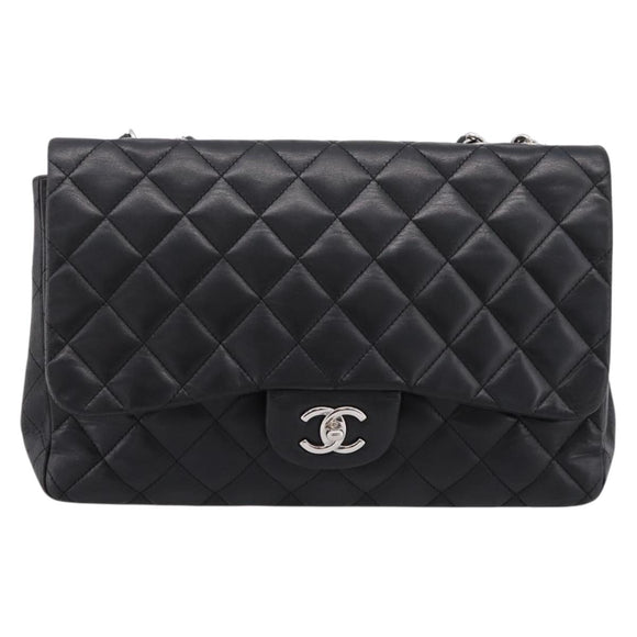 CHANEL Matelasse 30 Chain Shoulder Bag Lamb Skin Black Silver CC Auth yk20928V