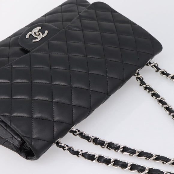 CHANEL Matelasse 30 Chain Shoulder Bag Lamb Skin Black Silver CC Auth yk20928V
